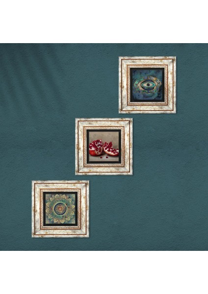 Mandala, Nazar, Nar Taş Duvar Tablosu Çerçeveli Duvar Dekoru 3 Parça Tablo Seti Wall Art T3-1683 fırsatları