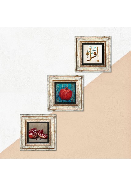 İlk Ayet 'Oku', Nar Taş Duvar Tablosu Çerçeveli Duvar Dekoru 3 Parça Tablo Seti Wall Art T3-809