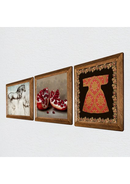 Hırka-i Şerif, Nar, At Taş Duvar Tablosu Ahşap Çerçeveli Duvar Dekoru 3 Parça Tablo Seti Wall Art W3-1325 fiyatları