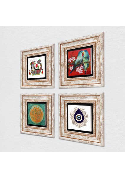 Nazar, Kuş, Lotus Çiçeği, Şahmeran Çerçeveli Taş Duvar Tablosu 4’lü Set - Dekoratif Modern Sanat, Ev ve Ofis Dekoru |TK4-1426| fiyatları