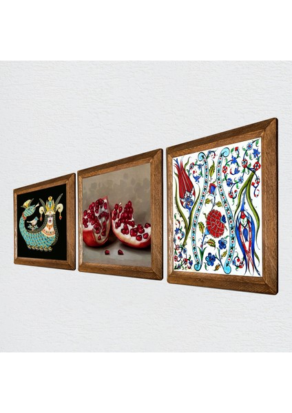 Çini Sanatı Lale, Şahmeran, Nar Ahşap Çerçeveli Taş Duvar Tablosu 3’lü Set – 25x25 cm Dekoratif Modern Sanat – Ev ve Ofis Dekoru |W3-999| fiyatları