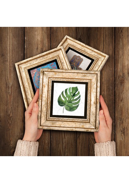 Yaprak, Nar Taş Duvar Tablosu Çerçeveli Duvar Dekoru 3 Parça Tablo Seti Wall Art T3-400