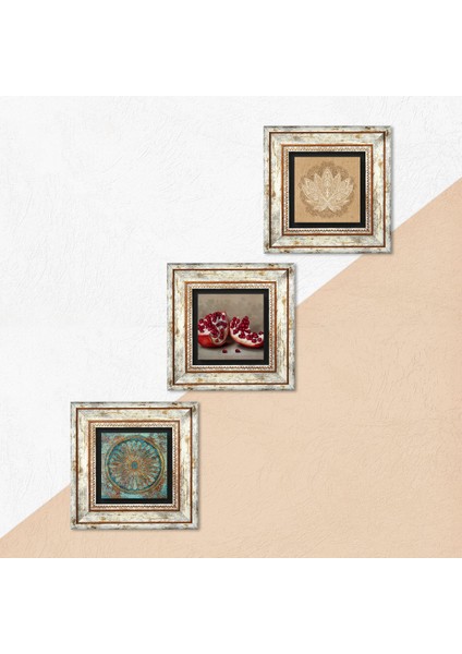 Yaşam Çiçeği, Lotus Çiçeği, Nar Çerçeveli Taş Duvar Tablosu 3’lü Set - Dekoratif Modern Sanat, Ev ve Ofis Dekoru |TK3-1641| indirimleri