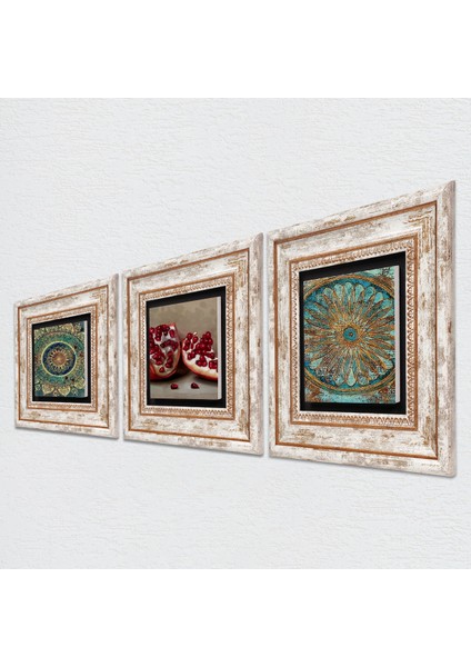 Mandala, Yaşam Çiçeği, Nar Taş Duvar Tablosu Çerçeveli Duvar Dekoru 3 Parça Tablo Seti Wall Art T3-1656 fiyatları
