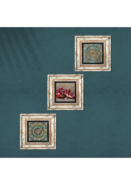 Mandala, Yaşam Çiçeği, Nar Taş Duvar Tablosu Çerçeveli Duvar Dekoru 3 Parça Tablo Seti Wall Art T3-1656 fırsatları