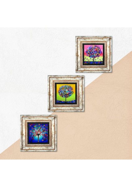 Stone Hayat Ağacı Çerçeveli Taş Duvar Tablosu 3’lü Set - Dekoratif Modern Sanat, Ev ve Ofis Dekoru |TK3-166| indirimleri