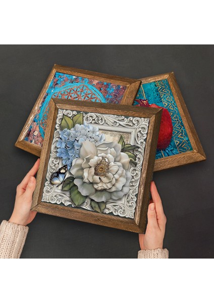Nazar, Hayat Ağacı Taş Duvar Tablosu Ahşap Çerçeveli Duvar Dekoru 3 Parça Tablo Seti Wall Art W3-279 fırsatları
