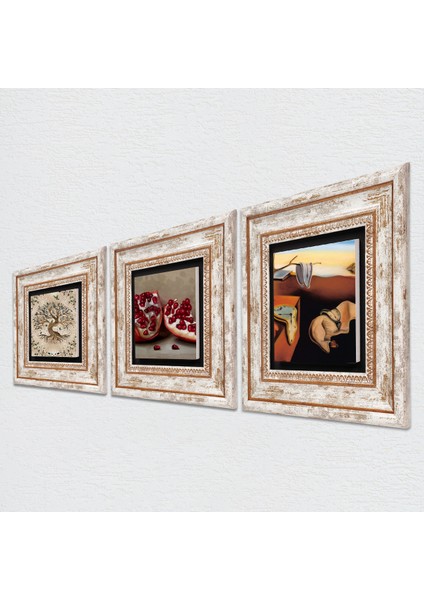 Salvador Dalí Belleğin Azmi, Hayat Ağacı, Nar Çerçeveli Taş Duvar Tablosu 3’lü Set - Dekoratif Modern Sanat, Ev ve Ofis Dekoru |TK3-952| fiyatları