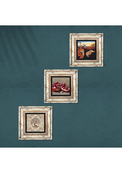 Salvador Dalí Belleğin Azmi, Hayat Ağacı, Nar Çerçeveli Taş Duvar Tablosu 3’lü Set - Dekoratif Modern Sanat, Ev ve Ofis Dekoru |TK3-952| fırsatları