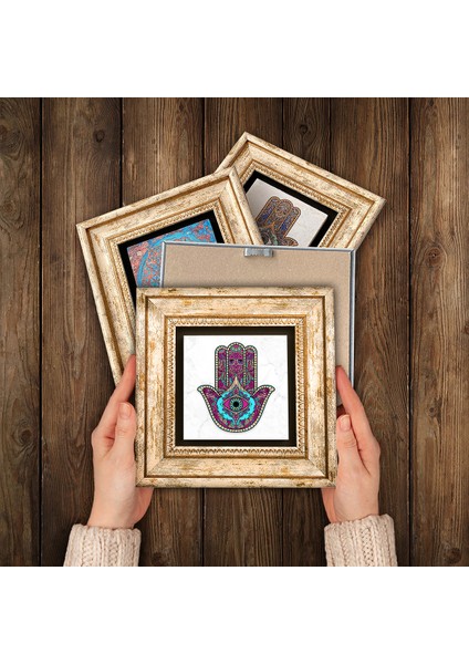 Stone Nazar, Mandala, Fatma Ana Eli (Hamsa) Çerçeveli Taş Duvar Tablosu 4’lü Set - Dekoratif Modern Sanat, Ev ve Ofis Dekoru |TK4-1461| modelleri