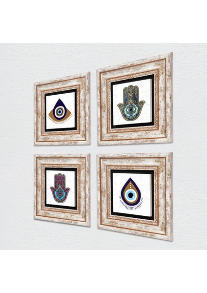 Stone Nazar, Fatma Ana Eli (Hamsa) Çerçeveli Taş Duvar Tablosu 4’lü Set - Dekoratif Modern Sanat, Ev ve Ofis Dekoru |TK4-1466| fiyatları