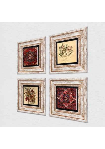 Desen, Vintage Çiçek Taş Duvar Tablosu Çerçeveli Duvar Dekoru 4 Parça Tablo Seti Wall Art T4-1480 fiyatları