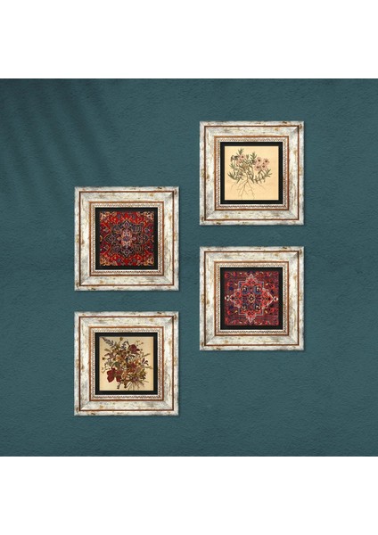 Desen, Vintage Çiçek Taş Duvar Tablosu Çerçeveli Duvar Dekoru 4 Parça Tablo Seti Wall Art T4-1480 fırsatları