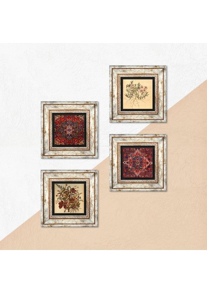 Desen, Vintage Çiçek Taş Duvar Tablosu Çerçeveli Duvar Dekoru 4 Parça Tablo Seti Wall Art T4-1480 indirimleri