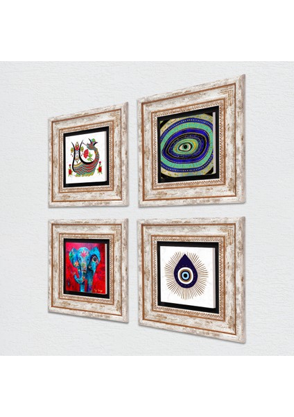 Fil, Nazar, Şahmeran Çerçeveli Taş Duvar Tablosu 4’lü Set - Dekoratif Modern Sanat, Ev ve Ofis Dekoru |TK4-1430| fiyatları