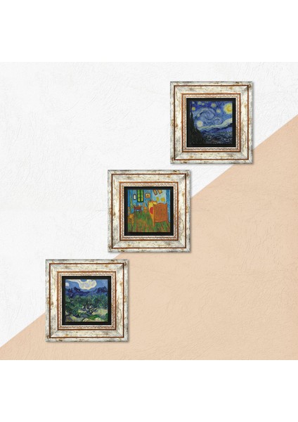Van Gogh Zeytin Ağaçları,ki Yatak Odası, Yıldızlı Gece Çerçeveli Taş Duvar Tablosu 3’lü Set - Dekoratif Modern Sanat, Ev ve Ofis Dekoru |TK3-579| indirimleri