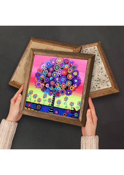 Stone Hayat Ağacı Ahşap Çerçeveli Taş Duvar Tablosu 4’lü Set – 25x25 cm Dekoratif Modern Sanat – Ev ve Ofis Dekoru |W4-659| fırsatları