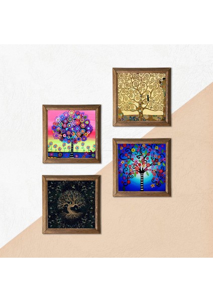 Stone Hayat Ağacı Ahşap Çerçeveli Taş Duvar Tablosu 4’lü Set – 25x25 cm Dekoratif Modern Sanat – Ev ve Ofis Dekoru |W4-659| indirimleri