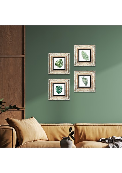 Yaprak Taş Duvar Tablosu Çerçeveli Duvar Dekoru 4 Parça Tablo Seti Wall Art T4-34