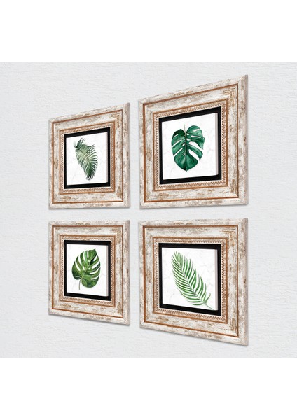 Yaprak Taş Duvar Tablosu Çerçeveli Duvar Dekoru 4 Parça Tablo Seti Wall Art T4-34 fiyatları