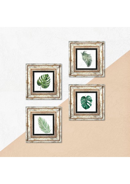 Yaprak Taş Duvar Tablosu Çerçeveli Duvar Dekoru 4 Parça Tablo Seti Wall Art T4-34 indirimleri