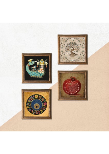 Nazar, Bereket Duası, Şahmeran, Hayat Ağacı Ahşap Çerçeveli Taş Duvar Tablosu 4’lü Set – 25x25 cm Dekoratif Modern Sanat – Ev ve Ofis Dekoru |W4-90| indirimleri