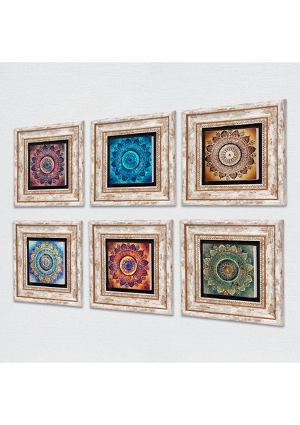 Mandala Taş Duvar Tablosu Çerçeveli Duvar Dekoru 6 Parça Tablo Seti Wall Art T6-95