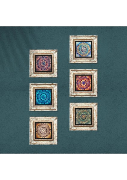 Mandala Taş Duvar Tablosu Çerçeveli Duvar Dekoru 6 Parça Tablo Seti Wall Art T6-95