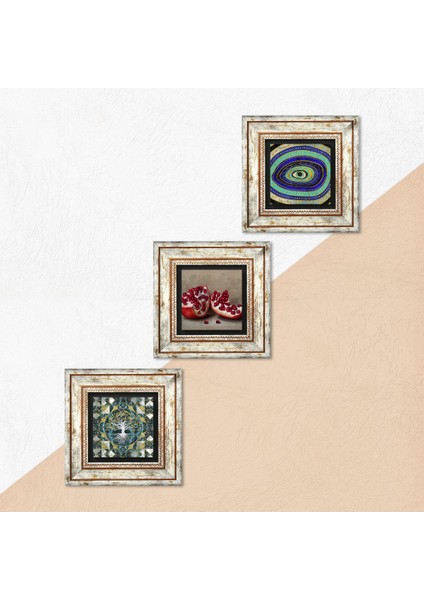 Hayat Ağacı, Nazar, Nar Çerçeveli Taş Duvar Tablosu 3’lü Set - Dekoratif Modern Sanat, Ev ve Ofis Dekoru |TK3-1676| indirimleri