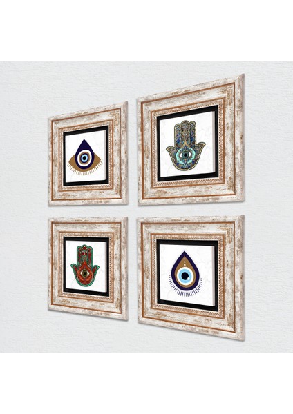 Stone Nazar, Fatma Ana Eli (Hamsa) Çerçeveli Taş Duvar Tablosu 4’lü Set - Dekoratif Modern Sanat, Ev ve Ofis Dekoru |TK4-1467| fiyatları