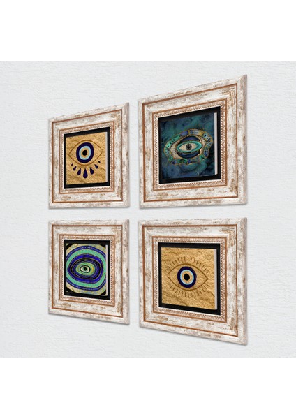 Nazar Çerçeveli Taş Duvar Tablosu 4’lü Set - Dekoratif Modern Sanat, Ev ve Ofis Dekoru |TK4-1486| fiyatları
