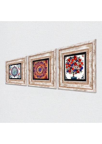 Mandala, Çini Sanatı, Nar Ağacı Taş Duvar Tablosu Çerçeveli Duvar Dekoru 3 Parça Tablo Seti Wall Art T3-386 fiyatları
