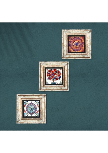 Mandala, Çini Sanatı, Nar Ağacı Taş Duvar Tablosu Çerçeveli Duvar Dekoru 3 Parça Tablo Seti Wall Art T3-386 fırsatları