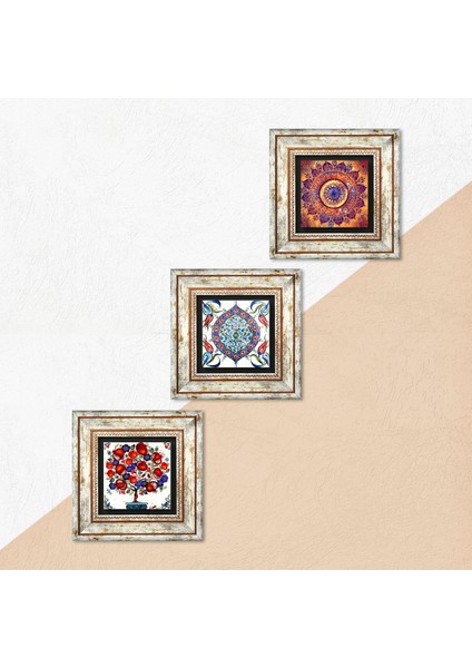 Mandala, Çini Sanatı, Nar Ağacı Taş Duvar Tablosu Çerçeveli Duvar Dekoru 3 Parça Tablo Seti Wall Art T3-386 indirimleri