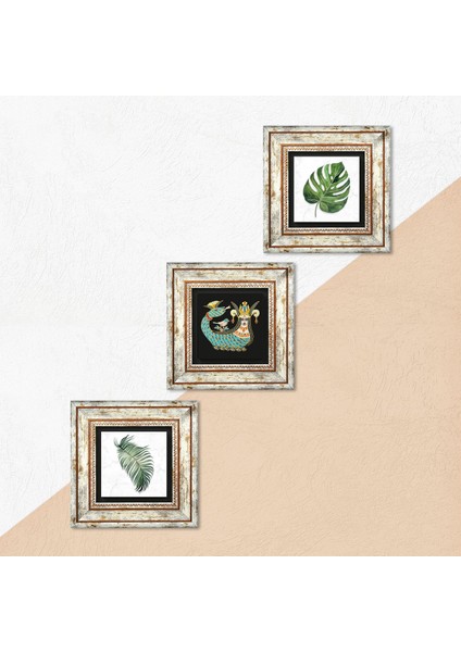 Yaprak, Şahmeran Çerçeveli Taş Duvar Tablosu 3’lü Set - Dekoratif Modern Sanat, Ev ve Ofis Dekoru |TK3-398| indirimleri
