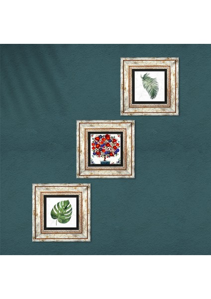 Yaprak, Nar Ağacı Çerçeveli Taş Duvar Tablosu 3’lü Set - Dekoratif Modern Sanat, Ev ve Ofis Dekoru |TK3-401| fırsatları