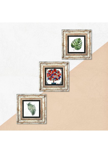 Yaprak, Nar Ağacı Çerçeveli Taş Duvar Tablosu 3’lü Set - Dekoratif Modern Sanat, Ev ve Ofis Dekoru |TK3-401| indirimleri