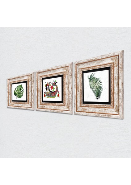 Yaprak, Şahmeran Çerçeveli Taş Duvar Tablosu 3’lü Set - Dekoratif Modern Sanat, Ev ve Ofis Dekoru |TK3-408| fiyatları