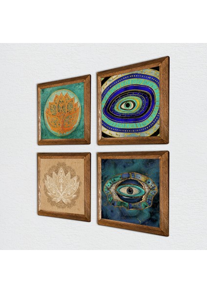 Stone Nazar, Lotus Çiçeği Ahşap Çerçeveli Taş Duvar Tablosu 4’lü Set – 25x25 cm Dekoratif Modern Sanat – Ev ve Ofis Dekoru |W4-670| fiyatları