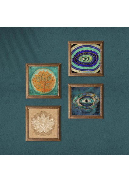 Stone Nazar, Lotus Çiçeği Ahşap Çerçeveli Taş Duvar Tablosu 4’lü Set – 25x25 cm Dekoratif Modern Sanat – Ev ve Ofis Dekoru |W4-670| modelleri