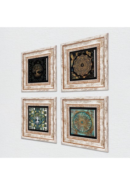 Sri Yantra, Yaşam Çiçeği, Hayat Ağacı Taş Duvar Tablosu Çerçeveli Duvar Dekoru 4 Parça Tablo Seti Wall Art T4-727 fiyatları