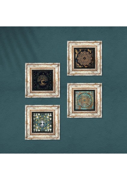 Sri Yantra, Yaşam Çiçeği, Hayat Ağacı Taş Duvar Tablosu Çerçeveli Duvar Dekoru 4 Parça Tablo Seti Wall Art T4-727 fırsatları