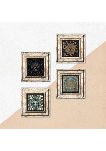 Sri Yantra, Yaşam Çiçeği, Hayat Ağacı Taş Duvar Tablosu Çerçeveli Duvar Dekoru 4 Parça Tablo Seti Wall Art T4-727 indirimleri