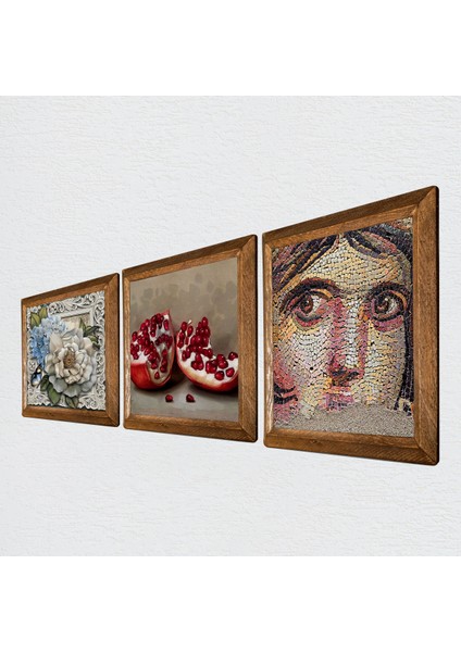 Çingene Kızı Mozaiği, Kelebekli Çiçek, Nar Taş Duvar Tablosu Ahşap Çerçeveli Duvar Dekoru 3 Parça Tablo Seti Wall Art W3-1140 fiyatları