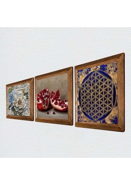 Yaşam Çiçeği, Kelebekli Çiçek, Nar Ahşap Çerçeveli Taş Duvar Tablosu 3’lü Set – 25x25 cm Dekoratif Modern Sanat – Ev ve Ofis Dekoru |W3-1160| fiyatları