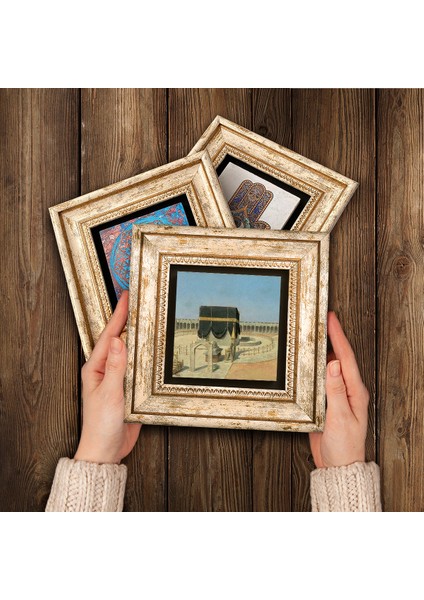 Stone Bismillah, Kabe-i Muazzama, Mescid-i Aksa Çerçeveli Taş Duvar Tablosu 3’lü Set - Dekoratif Modern Sanat, Ev ve Ofis Dekoru |TK3-1799| modelleri