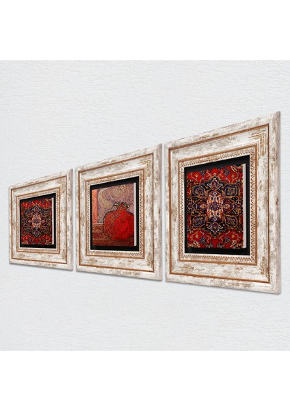 Desen, Nar Taş Duvar Tablosu Çerçeveli Duvar Dekoru 3 Parça Tablo Seti Wall Art T3-1809