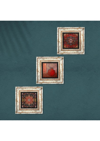 Desen, Nar Taş Duvar Tablosu Çerçeveli Duvar Dekoru 3 Parça Tablo Seti Wall Art T3-1809