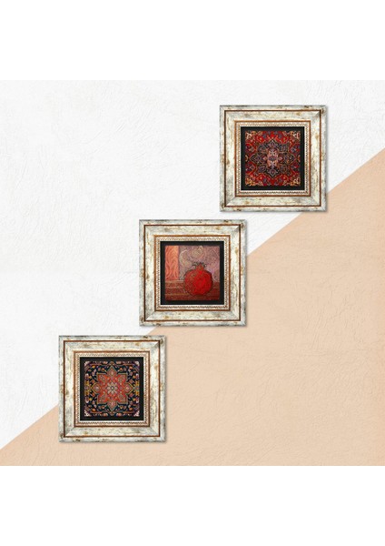 Desen, Nar Taş Duvar Tablosu Çerçeveli Duvar Dekoru 3 Parça Tablo Seti Wall Art T3-1809