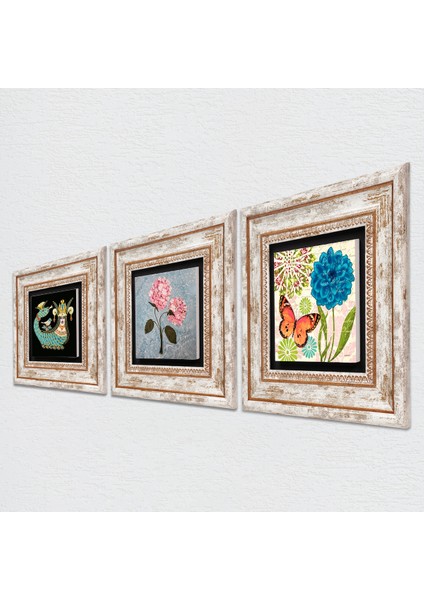 Kelebek, Pembe Ortanca Çiçeği, Şahmeran Çerçeveli Taş Duvar Tablosu 3’lü Set - Dekoratif Modern Sanat, Ev ve Ofis Dekoru |TK3-1810| fiyatları